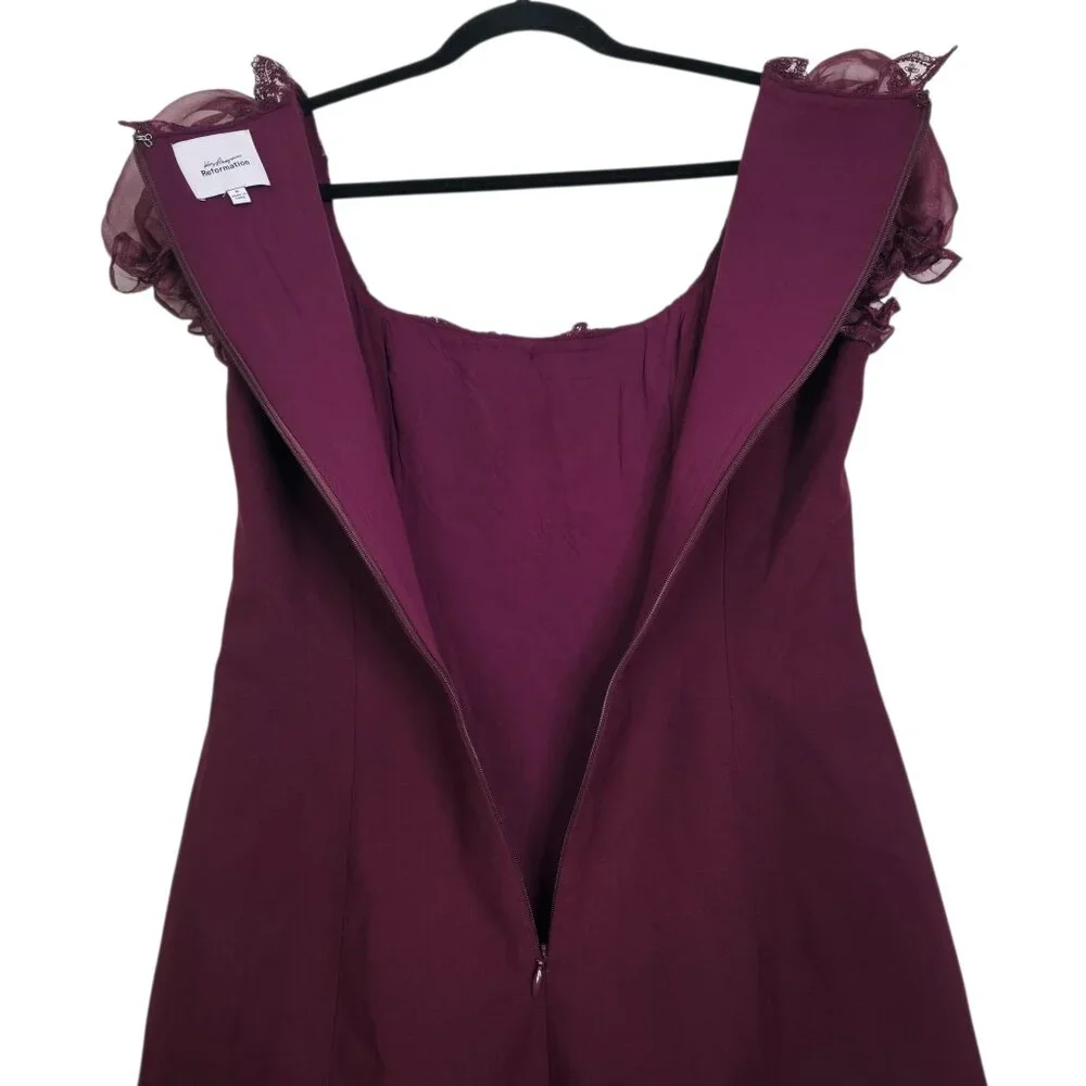Reformation Kasey Musgraves Bunny Mini Dress Chianti Red Bow Puff‎ Sleeve Size 6
